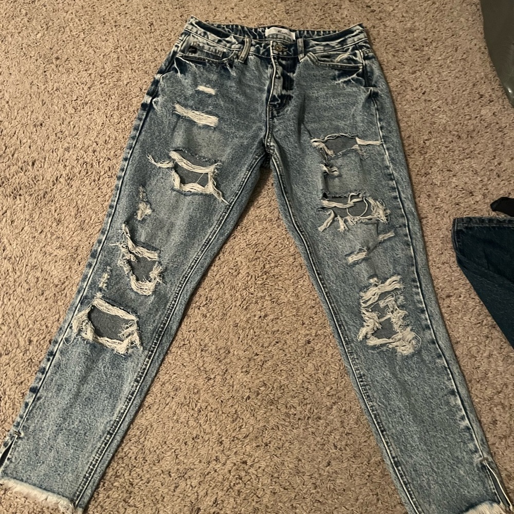 KanCan Light Blue Distressed Straight Leg Jeans